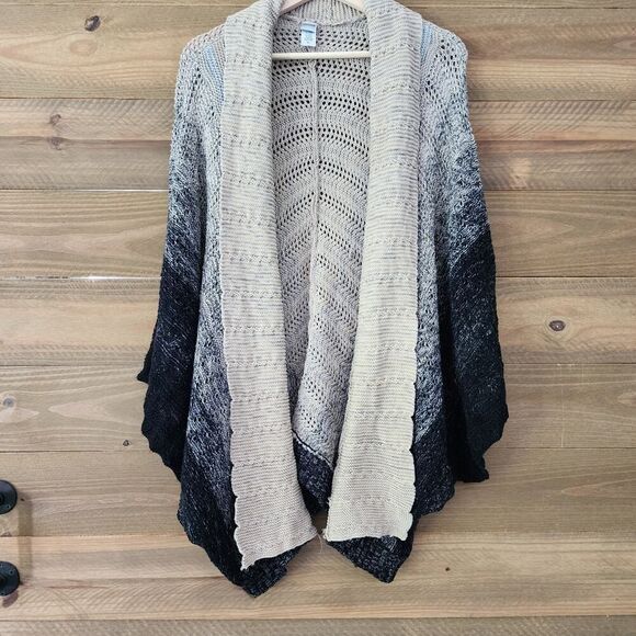 Chico's multi color block sleeve open front cardigan tan black womens size M / L - Picture 1 of 7